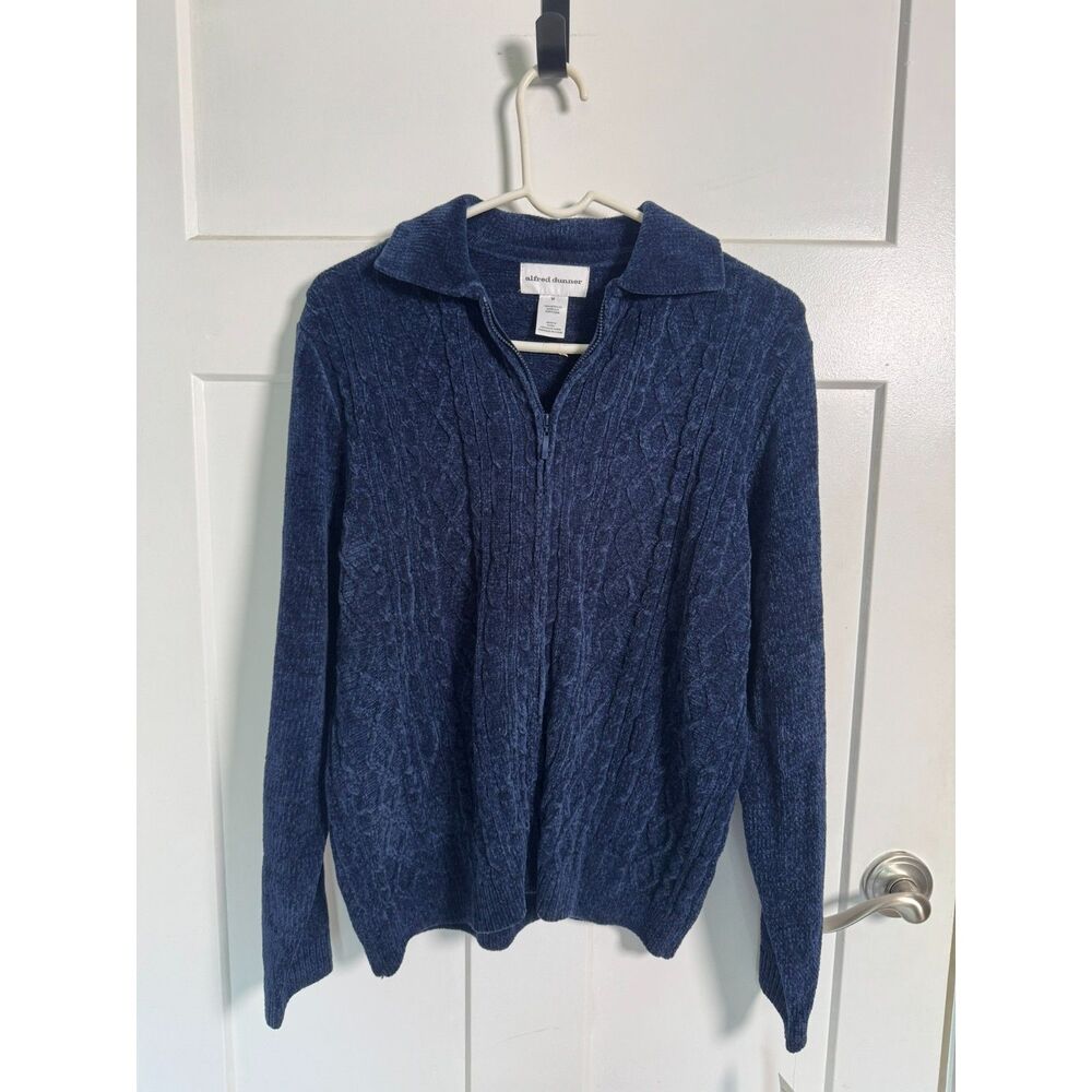 Alfred Dunner Womens Blue Cable Knit Zip Front Sweater Cardigan - New with Tags